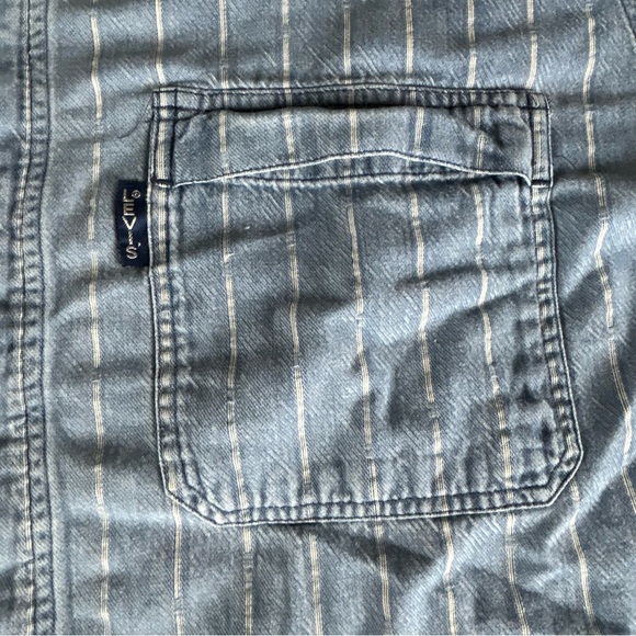 Vintage Levi’s Diamond Label Denim Shirt Mens Large Blue Striped Cotton Pockets - Picture 8 of 13